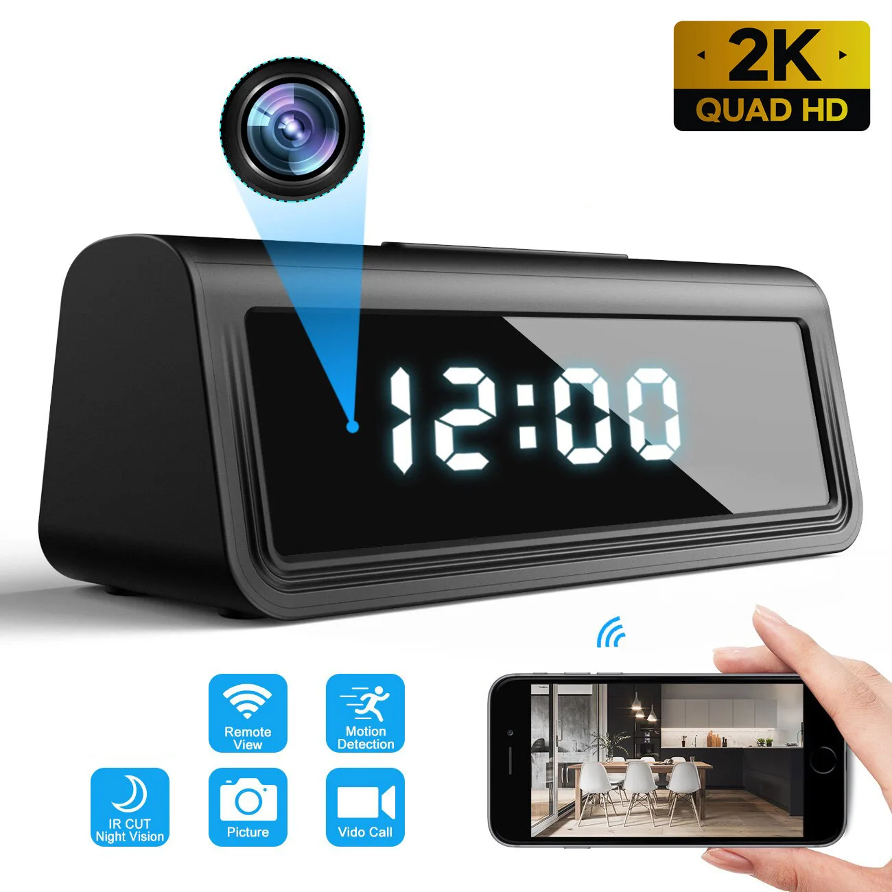 HCW-04 - 2K ALARM CLOCK WIFI HIDDEN CAMERA, 2K RESOLUTION - Image 3