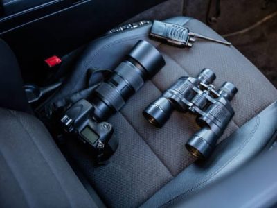 High Angle View Of Electronic Equipment On Car Seat